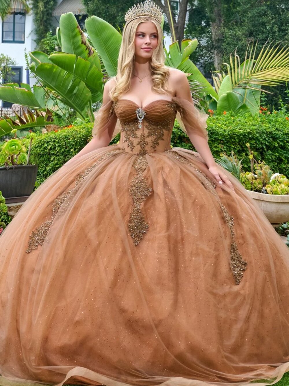 NEW BROWN Lace & Mesh Sweetheart Evening Gown Floor Length Embellished GL3502